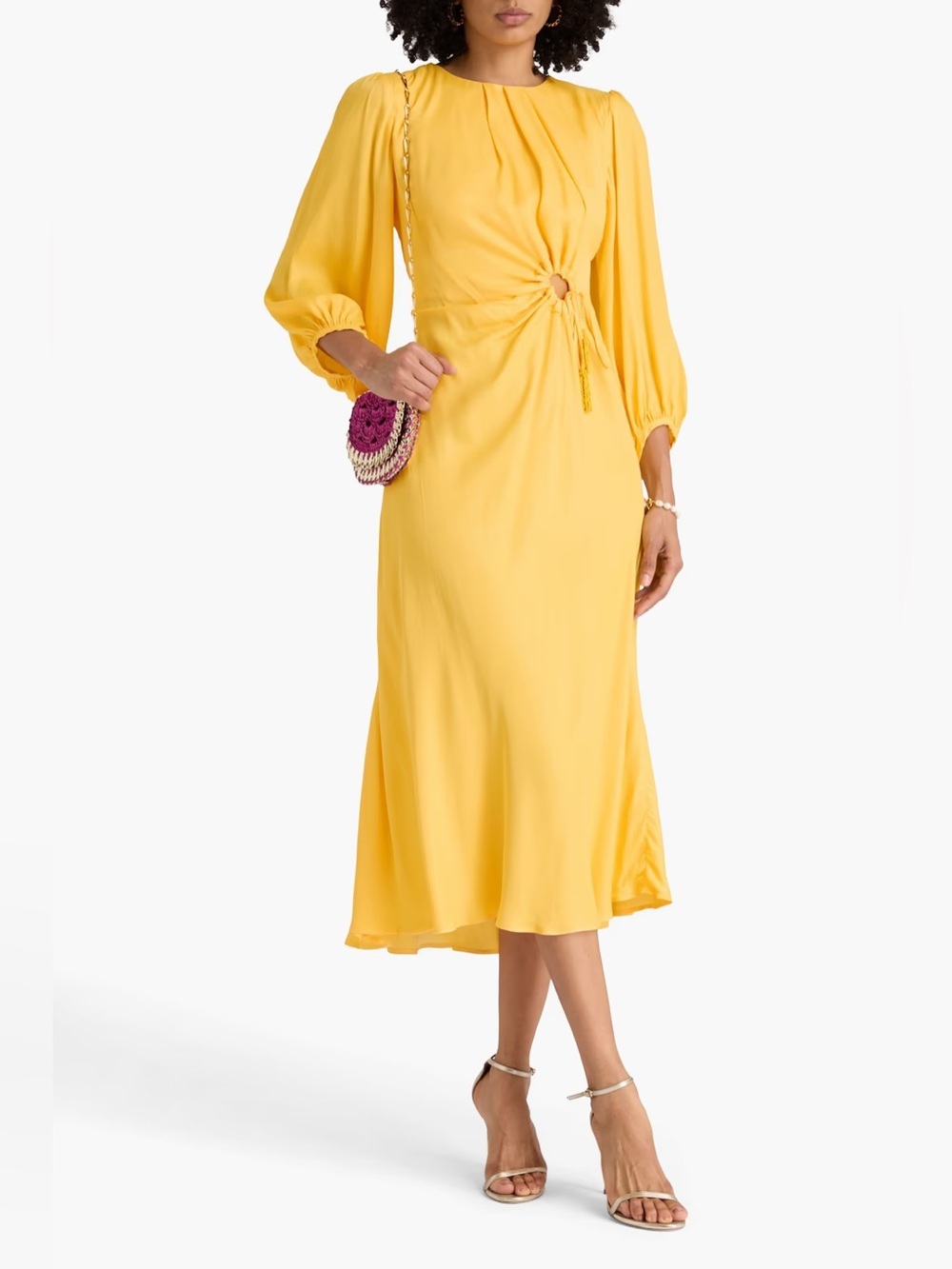 Farm Rio Bead Embellished Draped Satin Midi Dress Size Medium